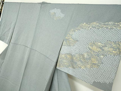 平和屋着物●訪問着　駒刺繍　道長鹿の子草花文　金彩　正絹　逸品　DABG2634ud