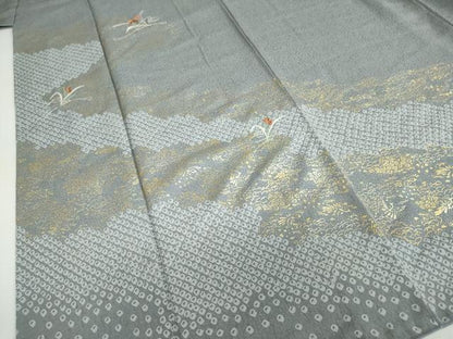 平和屋着物●訪問着　駒刺繍　道長鹿の子草花文　金彩　正絹　逸品　DABG2634ud