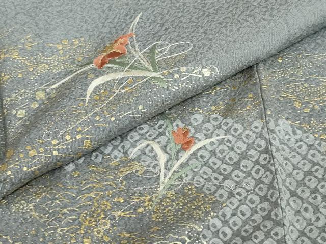 平和屋着物●訪問着　駒刺繍　道長鹿の子草花文　金彩　正絹　逸品　DABG2634ud