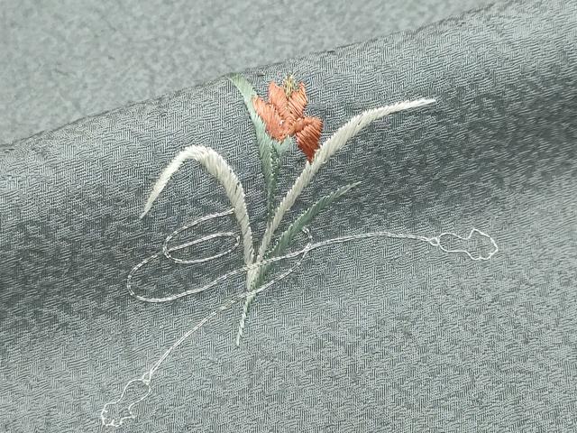平和屋着物●訪問着　駒刺繍　道長鹿の子草花文　金彩　正絹　逸品　DABG2634ud