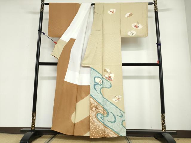 平和屋着物●訪問着　絞り　地紙草花文　正絹　逸品　DABG2636ud