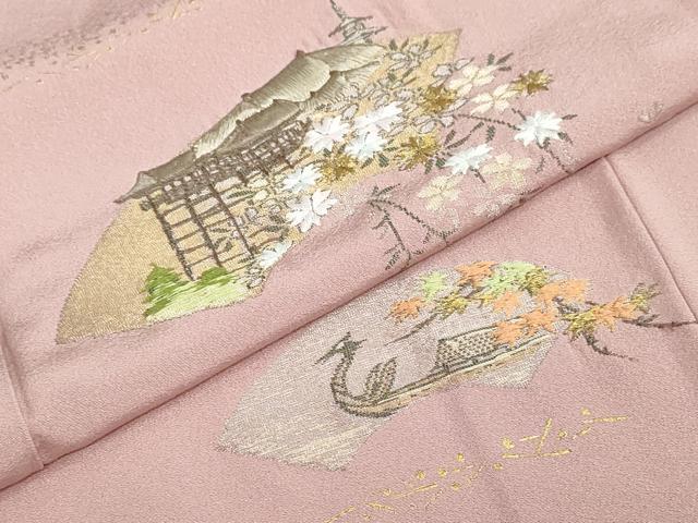 平和屋着物●訪問着　寿光織　地紙風景草花文　金糸　健勝苑扱い　正絹　逸品　DABG2648ud