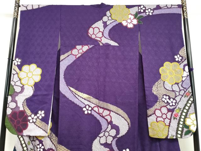 平和屋着物●豪華振袖　駒刺繍　総絞り　流水舞花文　金彩　正絹　逸品　DABG2651ud