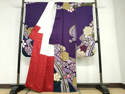 平和屋着物●豪華振袖　駒刺繍　総絞り　流水舞花文　金彩　正絹　逸品　DABG2651ud