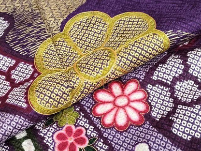 平和屋着物●豪華振袖　駒刺繍　総絞り　流水舞花文　金彩　正絹　逸品　DABG2651ud