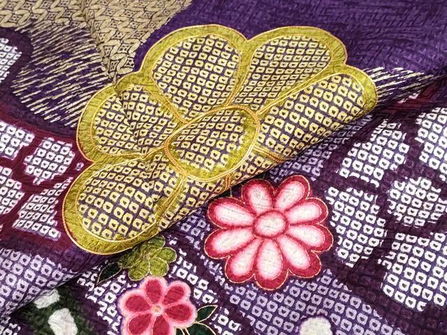 平和屋着物●豪華振袖　駒刺繍　総絞り　流水舞花文　金彩　正絹　逸品　DABG2651ud