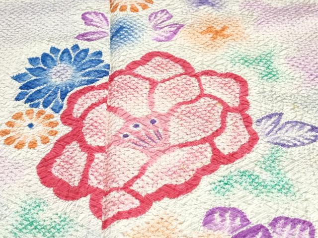 平和屋着物●名門　藤娘きぬたや・総絞り　振袖　貝桶草花文　暈し染め　正絹　逸品　DABG2657ud