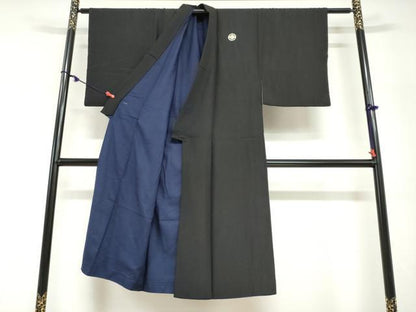 平和屋着物●男性　黒紋付　正絹　逸品　DABG2659ud