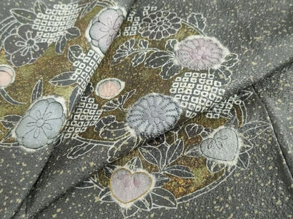平和屋着物●中国三大刺繍　相良刺繍　訪問着　草花丸文　金彩　正絹　逸品　DABG2663ud