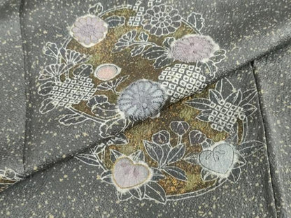 平和屋着物●中国三大刺繍　相良刺繍　訪問着　草花丸文　金彩　正絹　逸品　DABG2663ud