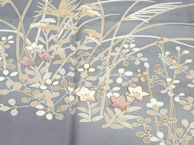 平和屋着物●訪問着　駒刺繍　秋草文　暈し染め　正絹　逸品　DABG2664ud