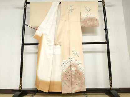 平和屋着物●訪問着　作家物　箔散らし　枝花文　暈し染め　正絹　逸品　DABG2667ud