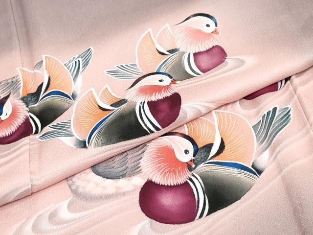 平和屋着物▽訪問着　単衣　手描き　流水鴛鴦文　暈し染め　正絹　逸品　未使用　DABG2690ud