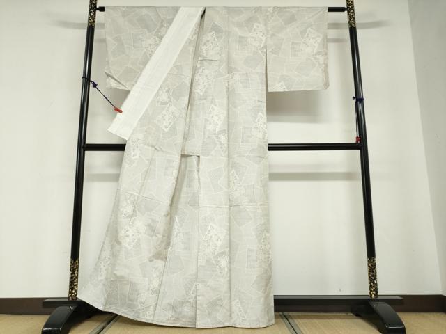平和屋着物▽本場大島紬　単衣　白大島　色紙重ね草花文　正絹　逸品　DABG2691ud