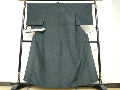 平和屋着物▽本塩沢　やまだ織　単衣　110亀甲　吉祥柄　証紙付き　正絹　逸品　DABG2693ud