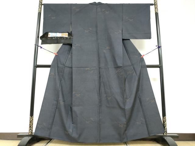 平和屋着物▽本場大島紬　単衣　古代染色純泥染　9マルキ　枝花文　証紙付き　安楽仲次作　正絹　逸品　未使用　DABG2694ud