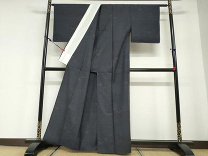 平和屋着物▽本場大島紬　単衣　古代染色純泥染　9マルキ　枝花文　証紙付き　安楽仲次作　正絹　逸品　未使用　DABG2694ud