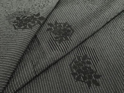 平和屋着物▽本塩沢　単衣　亀甲花文　黒地　正絹　逸品　DABG2697ud