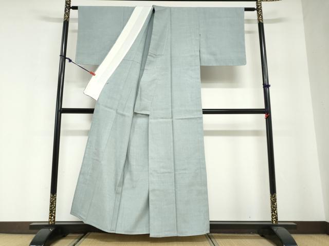 平和屋着物▽本場結城紬　重要無形文化財　単衣　湊鼠色　正絹　逸品　未使用　DABG2698ud