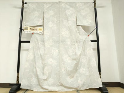 平和屋着物▽本塩沢　単衣　110亀甲　越路塩澤絣　雪輪草花文　証紙付き　正絹　逸品　DABG2702ud