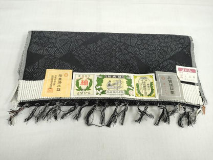 平和屋着物▽結城紬　単衣　草花文　証紙付き　正絹　逸品　DABG2708ud