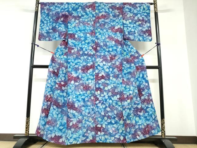 平和屋着物▽上質な小紋　単衣　ろうけつ染め　草花文　正絹　逸品　DABG2709ud