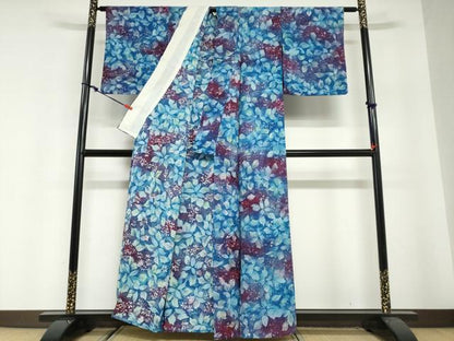 平和屋着物▽上質な小紋　単衣　ろうけつ染め　草花文　正絹　逸品　DABG2709ud