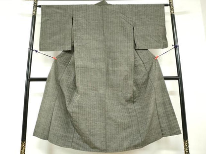 平和屋着物▽上質な紬　単衣　縞　正絹　逸品　DABG2714ud