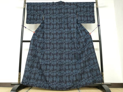 平和屋着物▽本塩沢　単衣　草花文　正絹　逸品　DABG2715ud