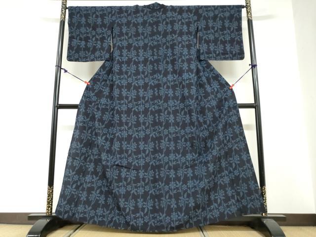平和屋着物▽本塩沢　単衣　草花文　正絹　逸品　DABG2715ud