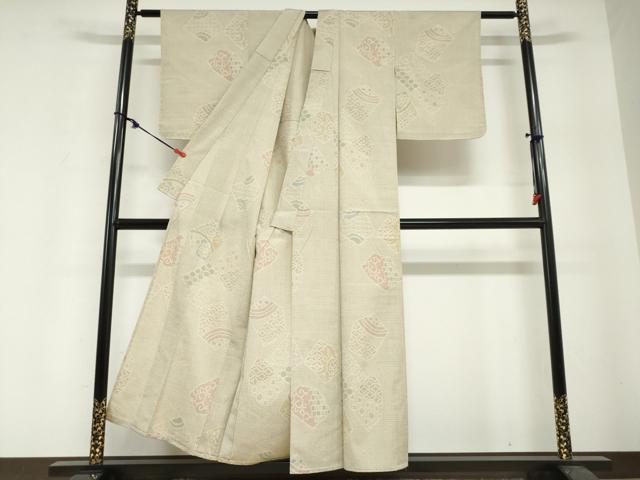 平和屋着物▽本塩沢　単衣　吉祥文　正絹　逸品　DABG2718ud