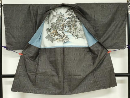 平和屋着物●男性　本場大島紬　アンサンブル　長羽織　格子　証紙付き　川畑郁雄作　正絹　逸品　未使用　DABG2738ud