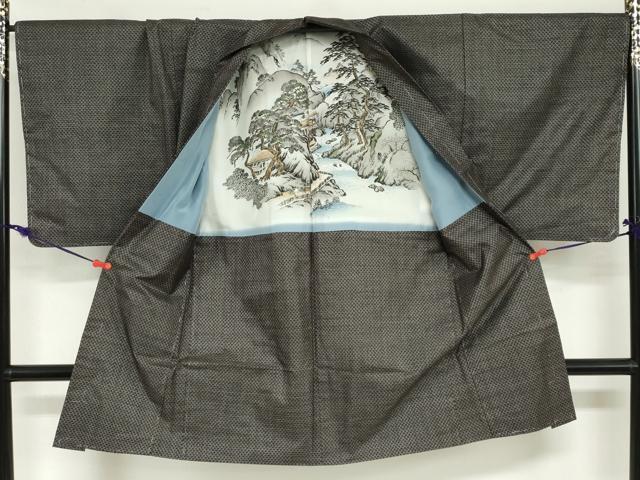 平和屋着物●男性　本場大島紬　アンサンブル　長羽織　格子　証紙付き　川畑郁雄作　正絹　逸品　未使用　DABG2738ud