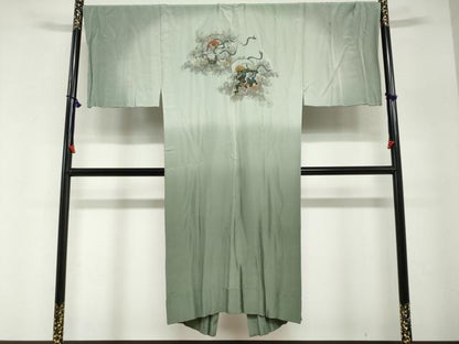 平和屋着物●男性　紬　アンサンブル　長襦袢（無双仕立て）セット　羽裏：風神雷神　藍媚茶色　キングサイズ　正絹　逸品　DABG2740ud