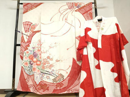 平和屋着物●豪華振袖・長襦袢（袷）セット　総絞り　花車文　金彩　半衿刺繍　正絹　逸品　未使用　DABG2741ud