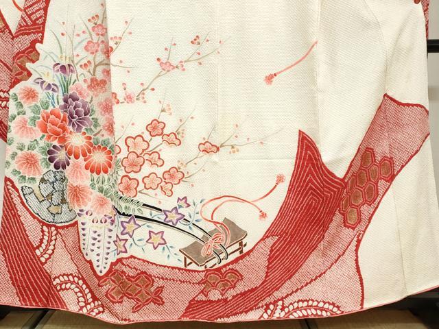 平和屋着物●豪華振袖・長襦袢（袷）セット　総絞り　花車文　金彩　半衿刺繍　正絹　逸品　未使用　DABG2741ud