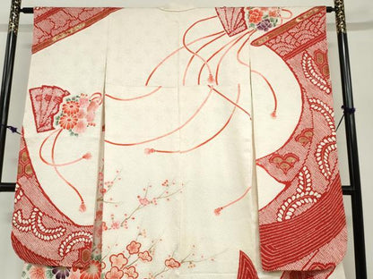 平和屋着物●豪華振袖・長襦袢（袷）セット　総絞り　花車文　金彩　半衿刺繍　正絹　逸品　未使用　DABG2741ud