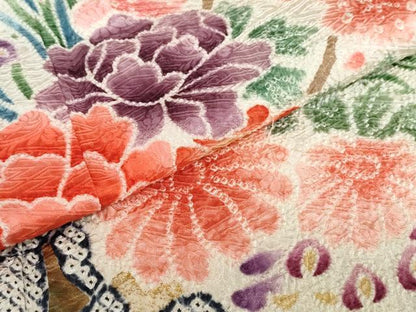 平和屋着物●豪華振袖・長襦袢（袷）セット　総絞り　花車文　金彩　半衿刺繍　正絹　逸品　未使用　DABG2741ud