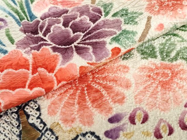 平和屋着物●豪華振袖・長襦袢（袷）セット　総絞り　花車文　金彩　半衿刺繍　正絹　逸品　未使用　DABG2741ud