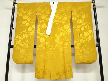 平和屋着物●豪華振袖・長襦袢（袷）セット　絞り　舞花文　金彩　金通し地　正絹　逸品　DABG2742ud