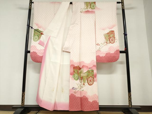 平和屋着物●豪華振袖　駒刺繍　雲霞御所車文　暈し染め　金彩　正絹　逸品　DABG2749ud