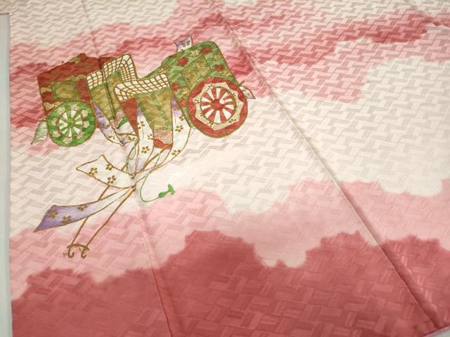 平和屋着物●豪華振袖　駒刺繍　雲霞御所車文　暈し染め　金彩　正絹　逸品　DABG2749ud