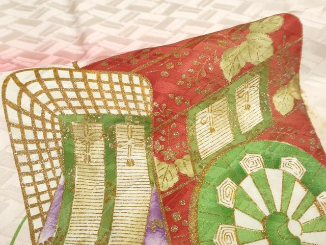 平和屋着物●豪華振袖　駒刺繍　雲霞御所車文　暈し染め　金彩　正絹　逸品　DABG2749ud