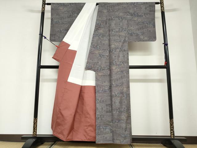 平和屋着物●本場大島紬　9マルキ　エ霞草花文　正絹　逸品　DABG2751ud