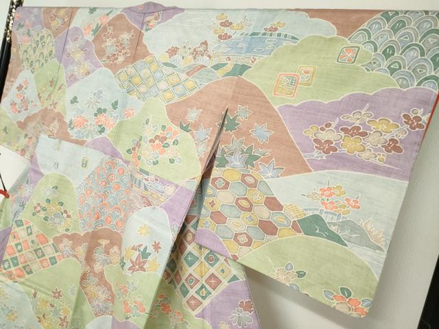 平和屋着物●訪問着　紬地　ろうけつ染め　風景草花文　正絹　逸品　未使用　DABG2758ud