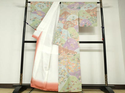 平和屋着物●訪問着　紬地　ろうけつ染め　風景草花文　正絹　逸品　未使用　DABG2758ud