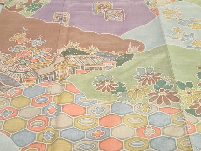 平和屋着物●訪問着　紬地　ろうけつ染め　風景草花文　正絹　逸品　未使用　DABG2758ud