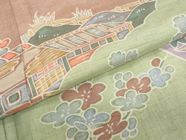 平和屋着物●訪問着　紬地　ろうけつ染め　風景草花文　正絹　逸品　未使用　DABG2758ud