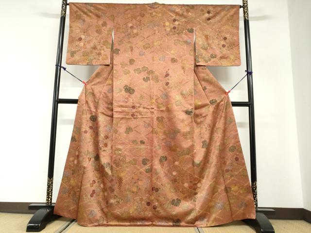 平和屋着物●訪問着　刺繍　葡萄蔦の葉文　金彩　正絹　逸品　DABG2772ud