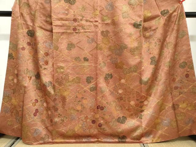 平和屋着物●訪問着　刺繍　葡萄蔦の葉文　金彩　正絹　逸品　DABG2772ud